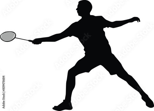 Badminton player silhouette illustration. Athlete pose in sport game