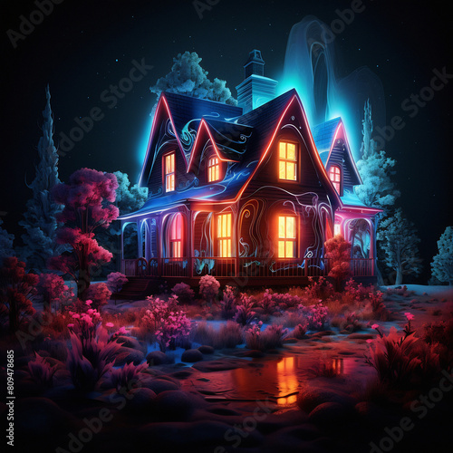 house in the night neon art