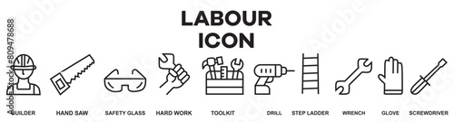 Labor vector icons set. Line set of Engineer, Gear and Gears mechanical. machine icons editable stroke and pixel perfect. Labour day icon illustration.
