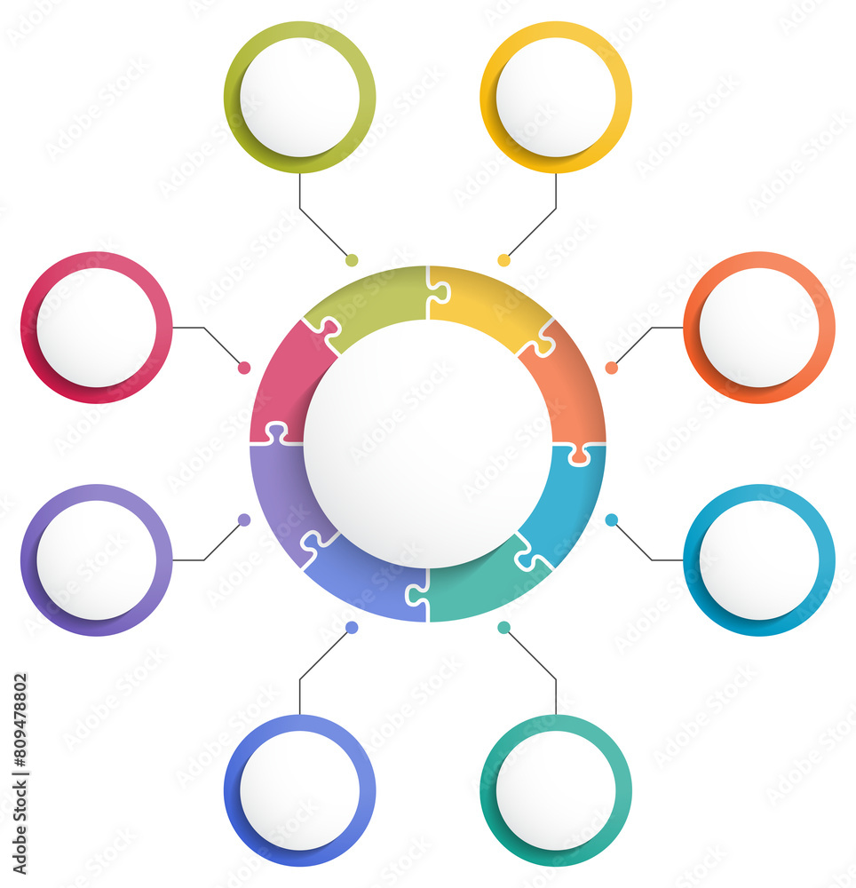 Circle infographic template with round puzzle with eight steps or options Circle infographic template with round puzzle with eight steps or options