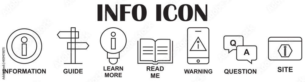 Vector set of information line icons.Contains icons instruction, privacy policy, info center, manual, rule, guide, reference, help and more.