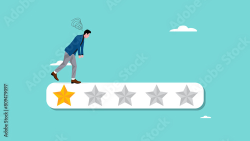 bad feedback or poor employee performance, lethargic businessman or employees because they get a one-star rating concept vector illustration