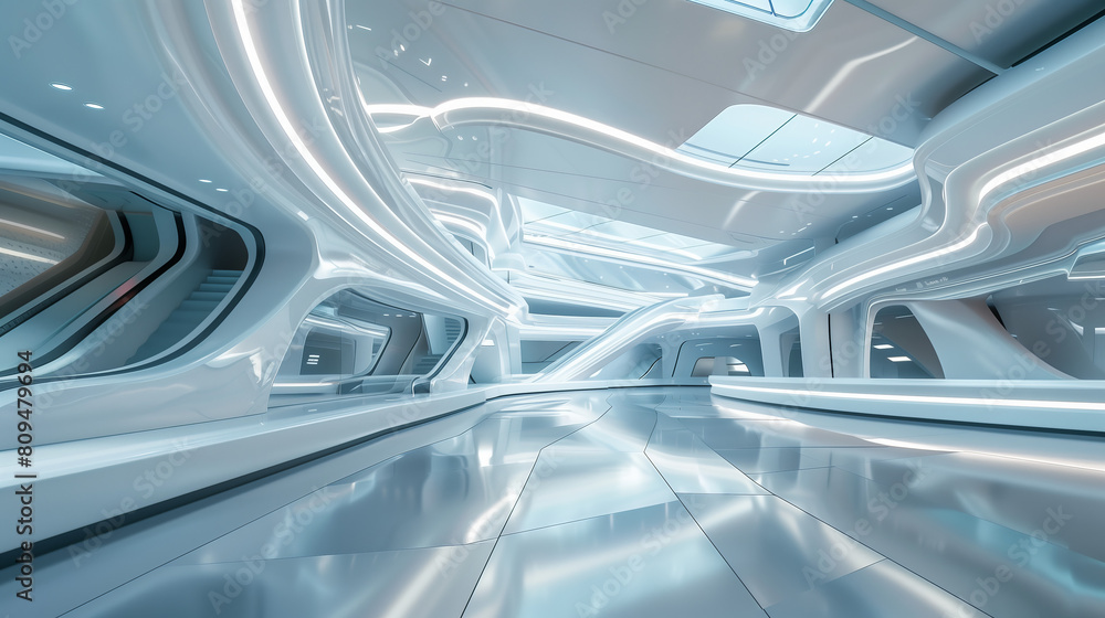 Within the modern futuristic building, sleek architecture seamlessly integrates innovative design elements with ambient lighting Within the modern futuristic building, sleek architecture seamlessly integrates innovative design elements with ambient lighting