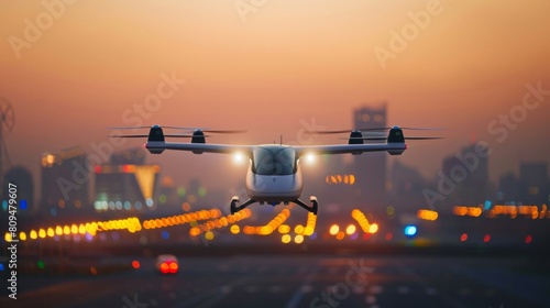 Electric vertical takeoff and landing (eVTOL) aircraft: Designed for shorter urban commutes to reduce city traffic and emissions photo