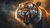 closeup of roaring tiger 