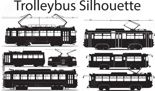 Trolleybus Creative Blends Silhouette Design Elements Set