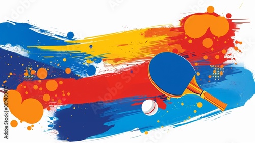 A vector illustration serves as a template for posters, cards, or tickets, featuring a racket and ball for table tennis. photo