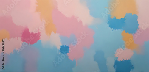Art oil and acrylic smear blot canvas painting stucco wall. Abstract texture pink, blue, white color stain brushstroke relief grain texture background