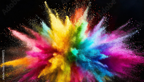  Colored powder explosion. Rainbow colors dust background. Multicolored powder splash background
