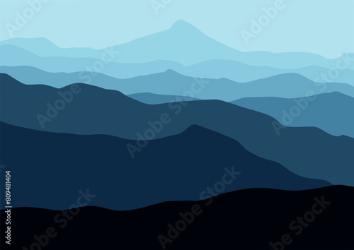 Beautiful mountains panorama. Vector illustration in flat style.