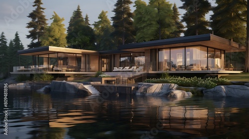 Image of a Contemporary Lakeside House: Serenity in Modern Design © Huzaifa