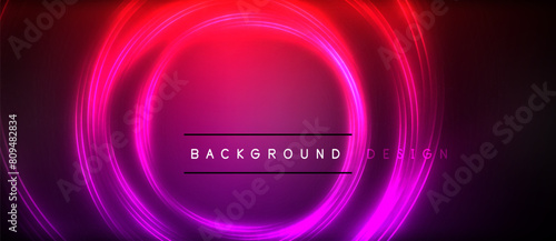 Vibrant neon circles in colors like purple, pink, and electric blue glow on a dark background, creating a colorful and eyecatching display
