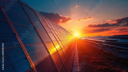 Solar Panels Against Sunset Sky