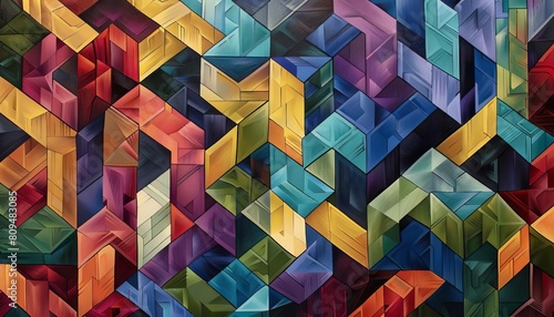 An interwoven pattern of nested polygons that form a complex, tessellated mosaic