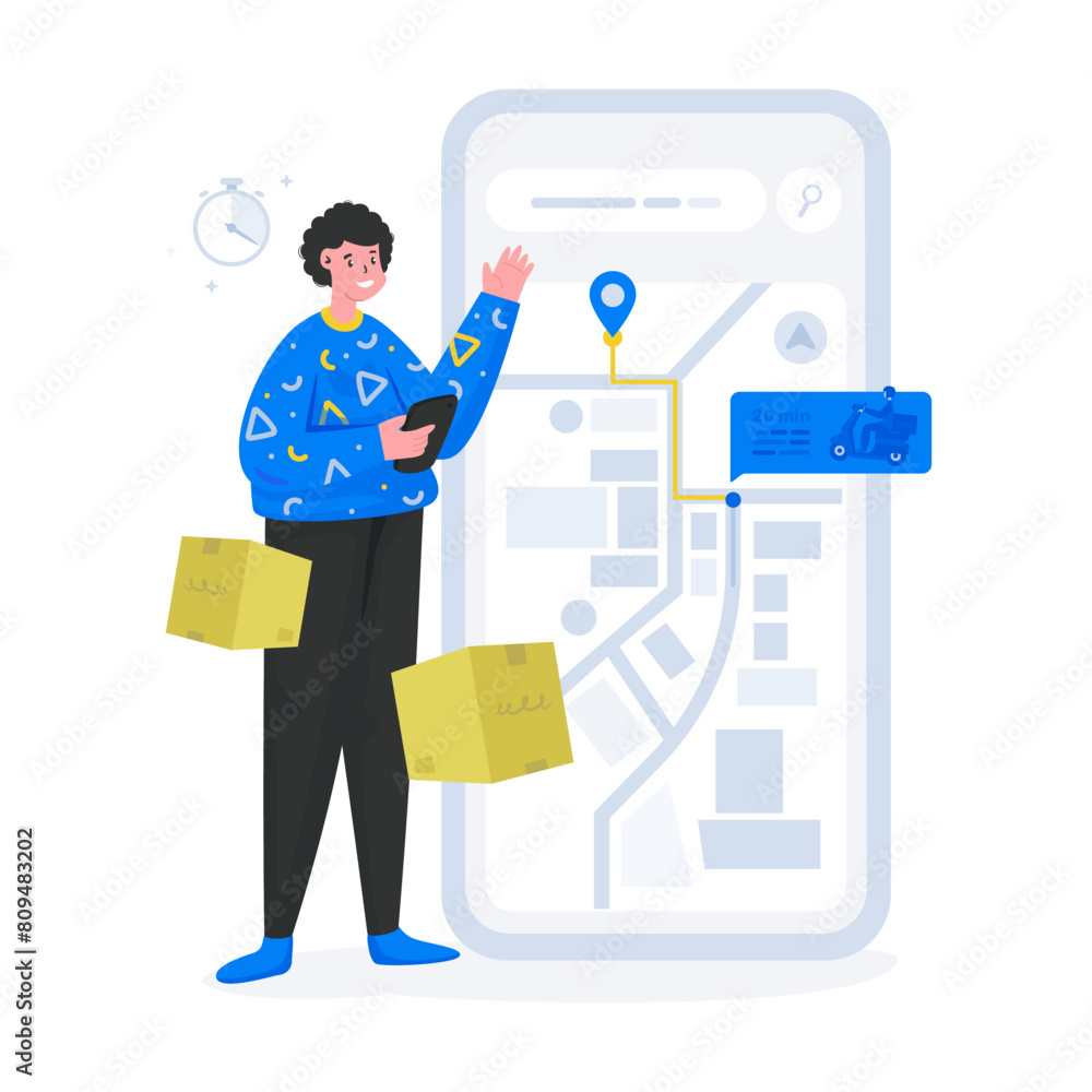 Tracking real-time online shopping orders illustration Tracking real-time online shopping orders illustration