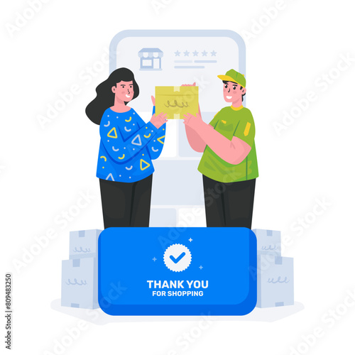 Illustration of online shopping with a message thank you for shopping