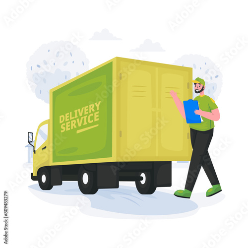 Illustration of a delivery service using a box truck