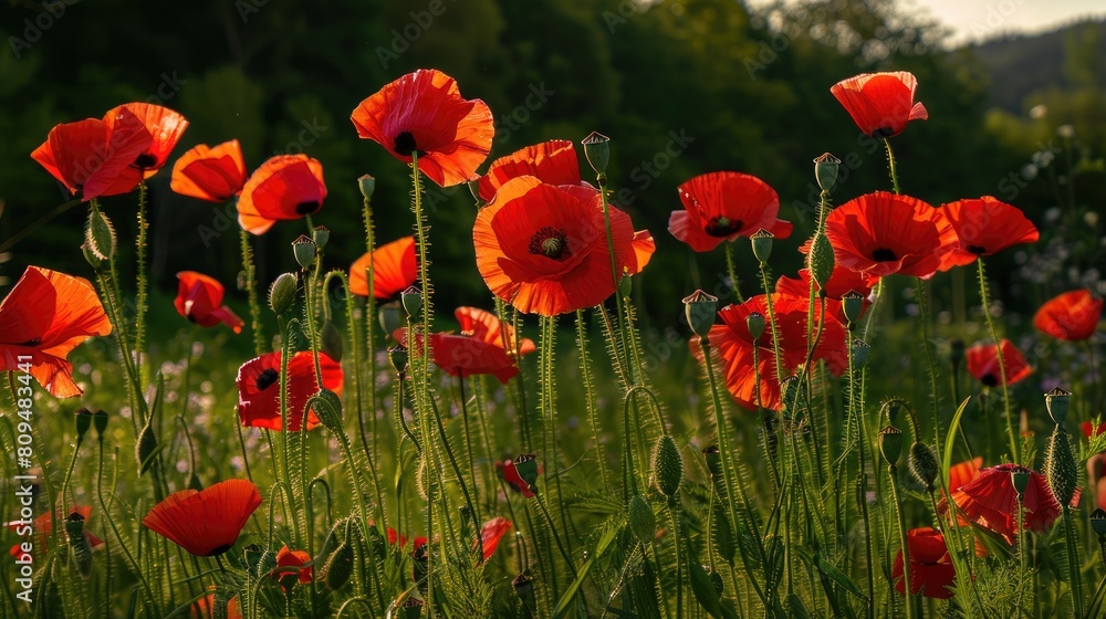 Obraz premium Red poppies in a spring field as a backdrop