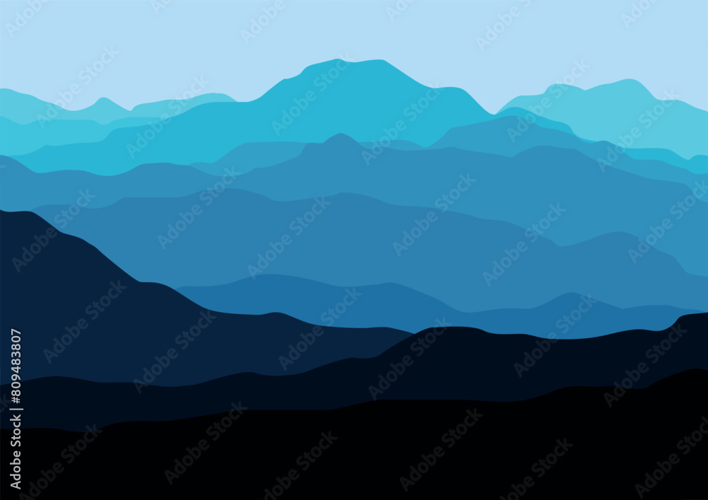 Beautiful mountains panorama. Vector illustration in flat style. Beautiful mountains panorama. Vector illustration in flat style.