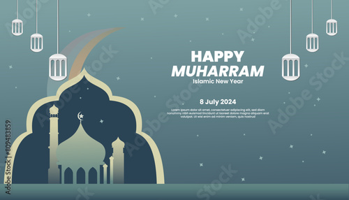 Happy Hijri New Year, Islamic New Year 1446 Hijriyah (1 Muharram) Background: Happy Muharram July 8, 2024