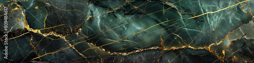 Abstract jade green  jet black marble background with golden lines simulating a luxurious stone surface photo