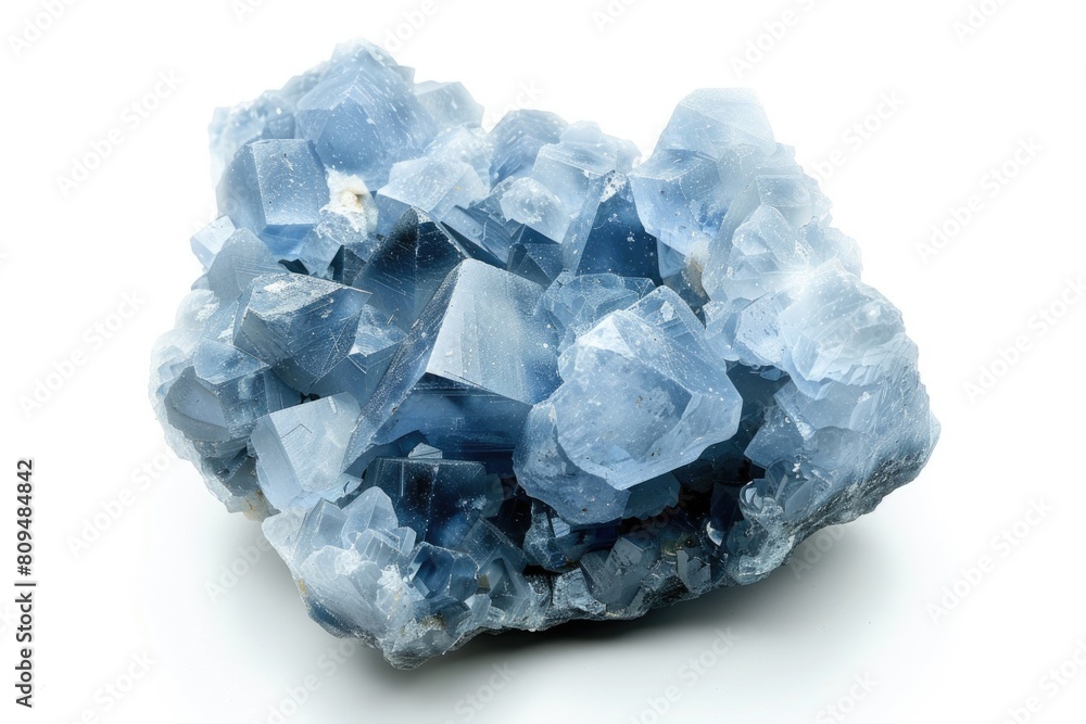 Close-Up of Blue Celestite Mineral Druze Isolated on White Background - Ornamental Semi-Precious Close-Up of Blue Celestite Mineral Druze Isolated on White Background - Ornamental Semi-Precious