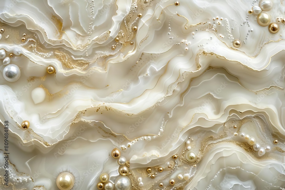 Layers of ivory and pearl with fine gold accents, providing a luxurious and understated texture Layers of ivory and pearl with fine gold accents, providing a luxurious and understated texture