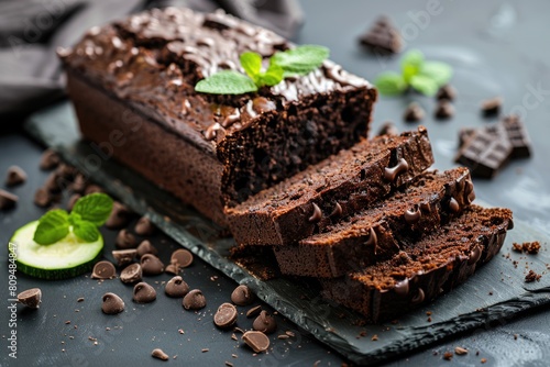 Delicious Homemade Chocolate Zucchini Bread - Sweet and Healthy Cocoa Cake, Selective Focus