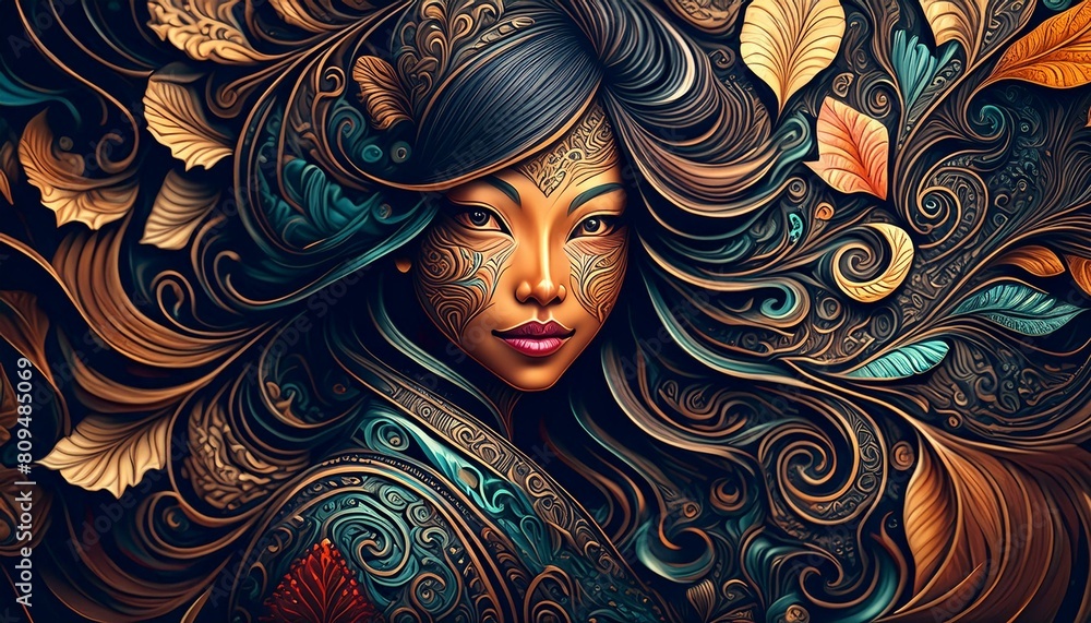 Portrait of a young woman with long, wavy brunette hair, sparkling hazel eyes, and an enigma Portrait of a young woman with long, wavy brunette hair, sparkling hazel eyes, and an enigma