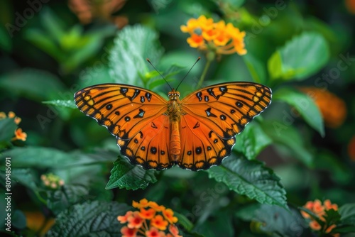 Beautiful Gulf Fritillary Butterfly with Vibrant Orange Wings and Green Environment: Stunning photo
