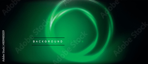 Neon green circles shimmer on a black backdrop, resembling automotive lighting. The effect mimics a lens flare, creating a visually striking glow akin to electric blue gas