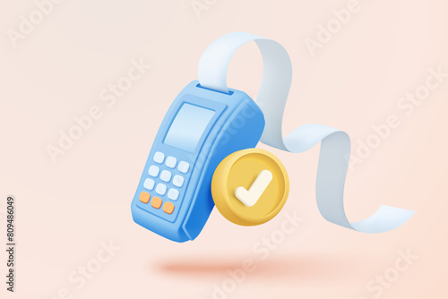 3D bill payment with credit card and financial for online shopping, payment credit card with alert notification. Invoice transaction with credit card reader. 3d receipt vector icon render illustration © Vector Stock Pro