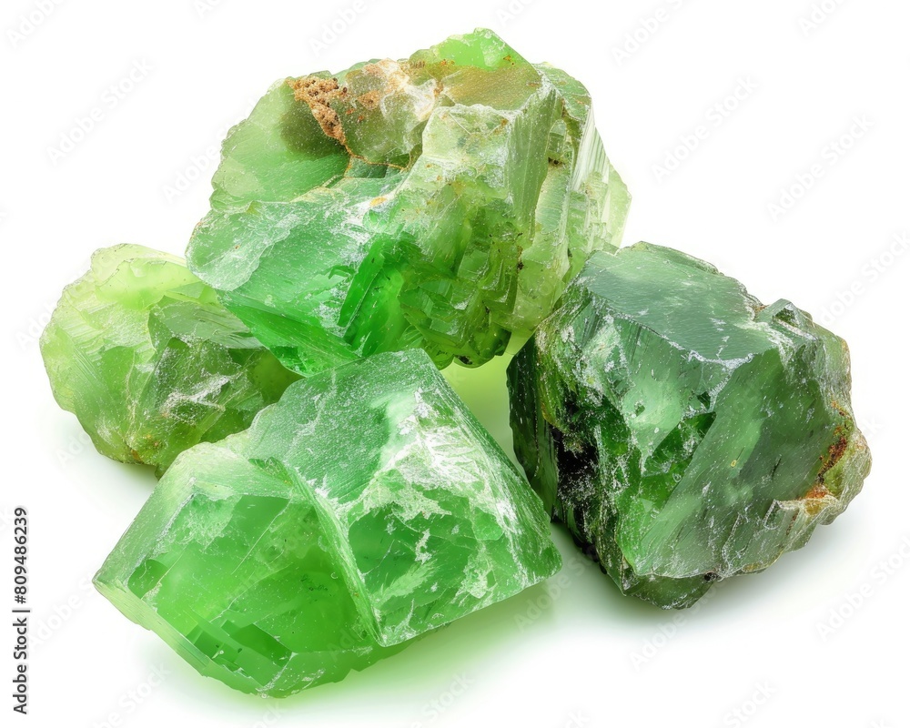 Chrysoprase Gemstones in Raw, Natural Form. Isolated on White Background for Precious Mineral Chrysoprase Gemstones in Raw, Natural Form. Isolated on White Background for Precious Mineral