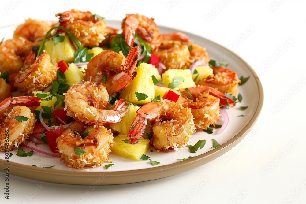 Exquisite Coconut Shrimp on Pineapple Salad with Spicy Thai Drizzle Exquisite Coconut Shrimp on Pineapple Salad with Spicy Thai Drizzle