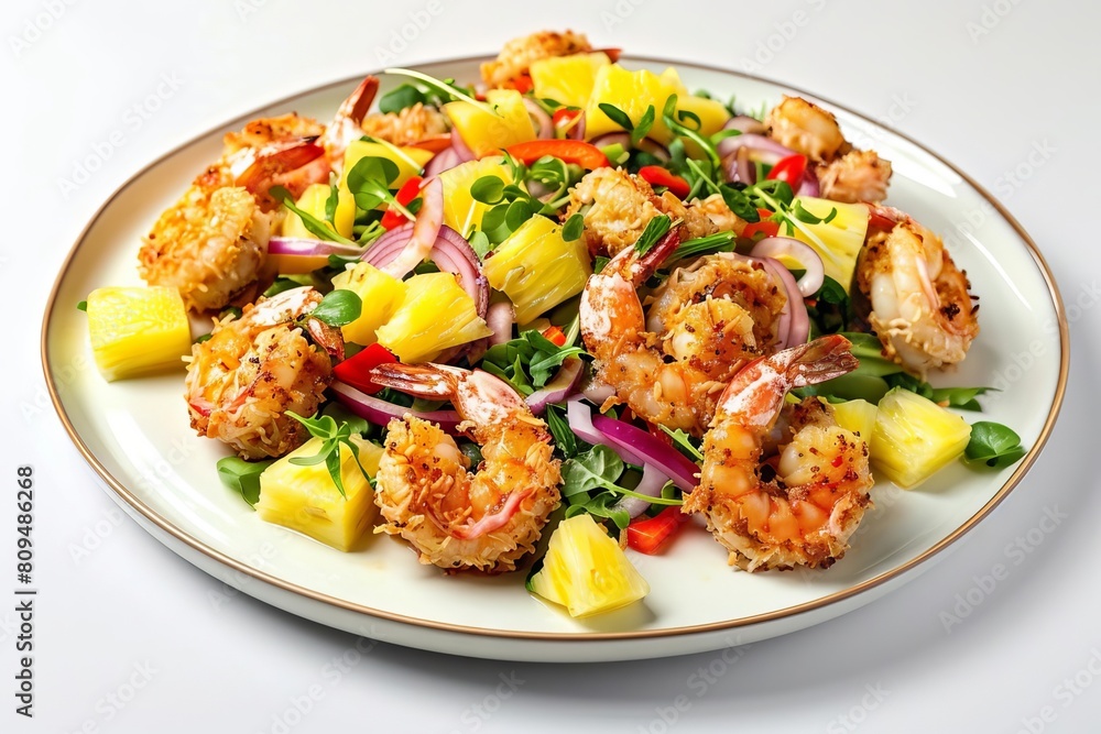 Crisp Coconut Shrimp and Pineapple Salad with Tangy Thai Sauce