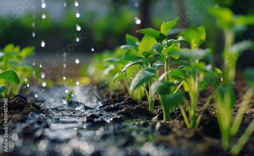 Innovative water conservation technologies  such as smart irrigation systems or rainwater harvesting equipment  in action. 
