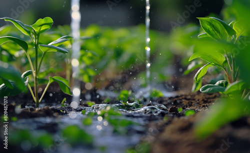 Innovative water conservation technologies  such as smart irrigation systems or rainwater harvesting equipment  in action. 