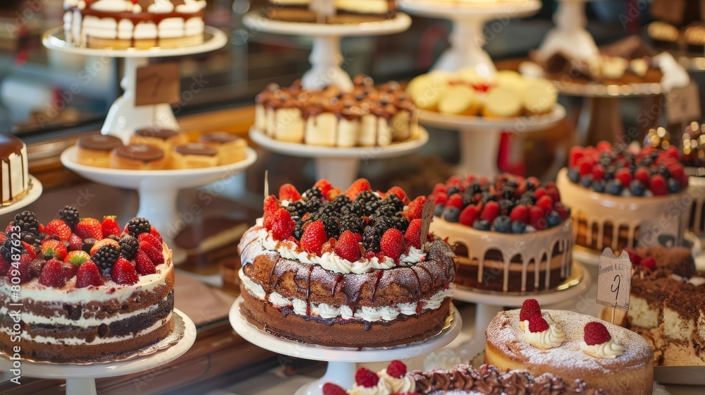 Assorted Delicious Cakes in Display Assorted Delicious Cakes in Display
