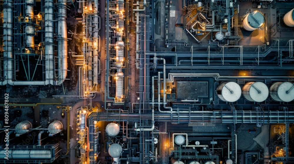 Aerial View of a Petrol Chemical Processing Plant and Storage Facility