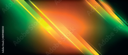 Experience the colorfulness of automotive lighting technology with amber, orange, and green lines on a vibrant background. The lens flare adds a touch of magic to the event