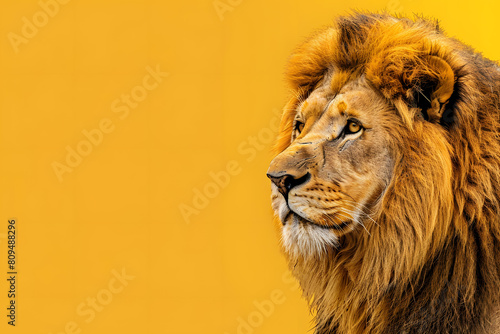 A lion image sits against a yellow background. Advertising banner design for a film  carnival or zoo.