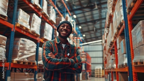 Portrait of happy young warehouse worker