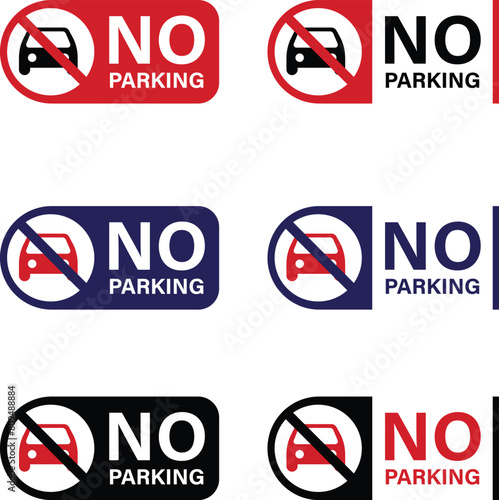 No parking sign icon in multiple color on white background, No cars entry, the red circle sing.