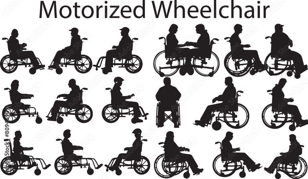 Motorized Wheelchair black color silhouette vector illustration 