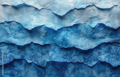  A closeup of denim fabric with frayed edges, set against an abstract blue background. Created with Ai