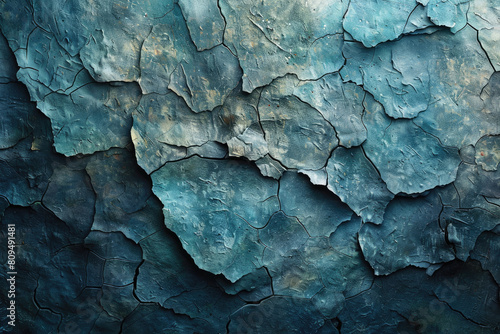  A blue-green cracked rock texture, dark and mysterious, with subtle lighting effects. Created with Ai