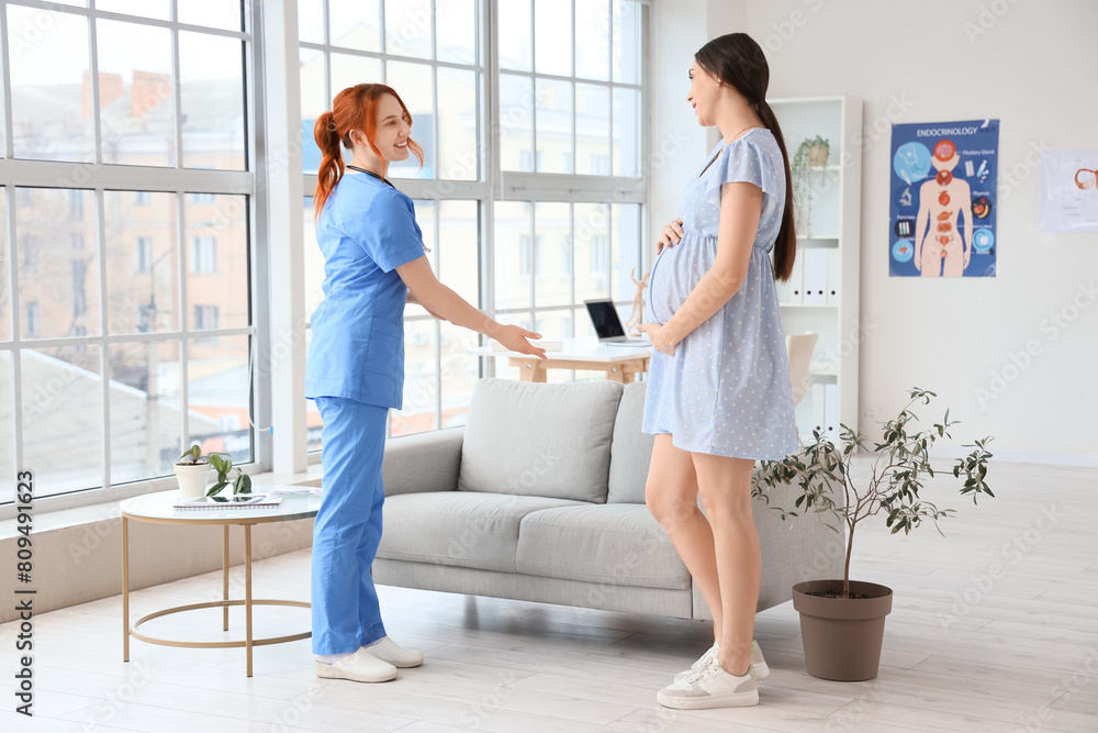 Young pregnant woman visiting doctor in clinic Young pregnant woman visiting doctor in clinic
