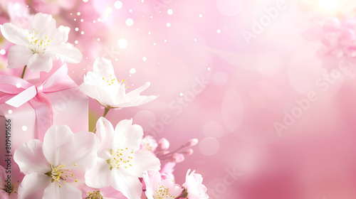 Spring flower pink cherry blossom flower nature wallpaper on pinkish background 