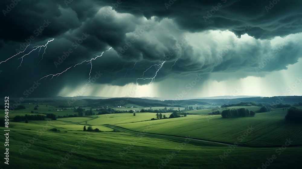 Scene capturing the chaotic beauty of lightning streaking across the night sky, illuminating the darkness with its jagged brilliance and casting an eerie glow over the landscape below. Scene capturing the chaotic beauty of lightning streaking across the night sky, illuminating the darkness with its jagged brilliance and casting an eerie glow over the landscape below.