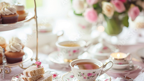 Wallpaper Mural Elegant table setting for tea party with cakes and cupcakes in English manor. Vintage style. Torontodigital.ca